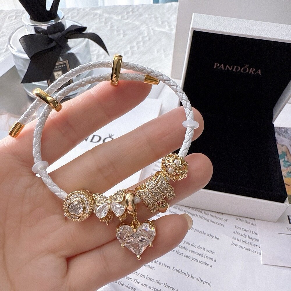Pandora White Braided Gold Charm Bracelet - Picture 5 of 8